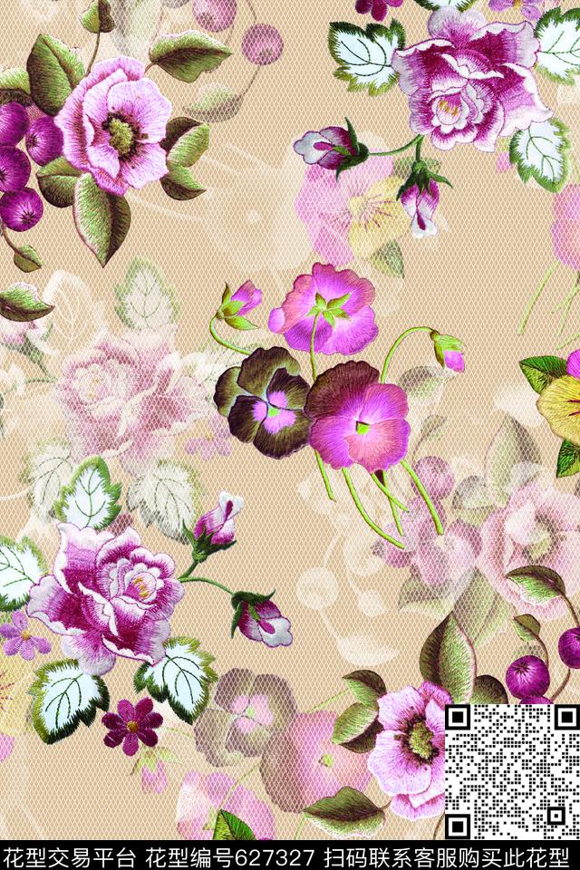 花卉女装绣花数码印花华亿平台下载（图片编号: 627327） - 瓦栏（Walan）