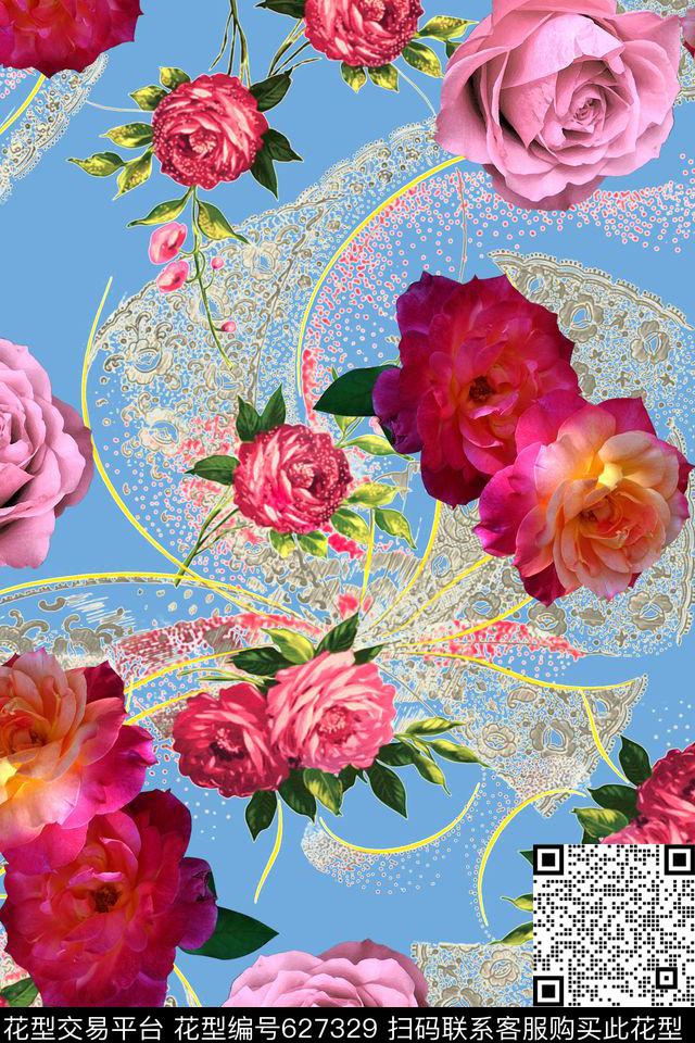 花卉女装蕾丝数码印花华亿平台下载（图片编号: 627329） - 瓦栏（Walan）