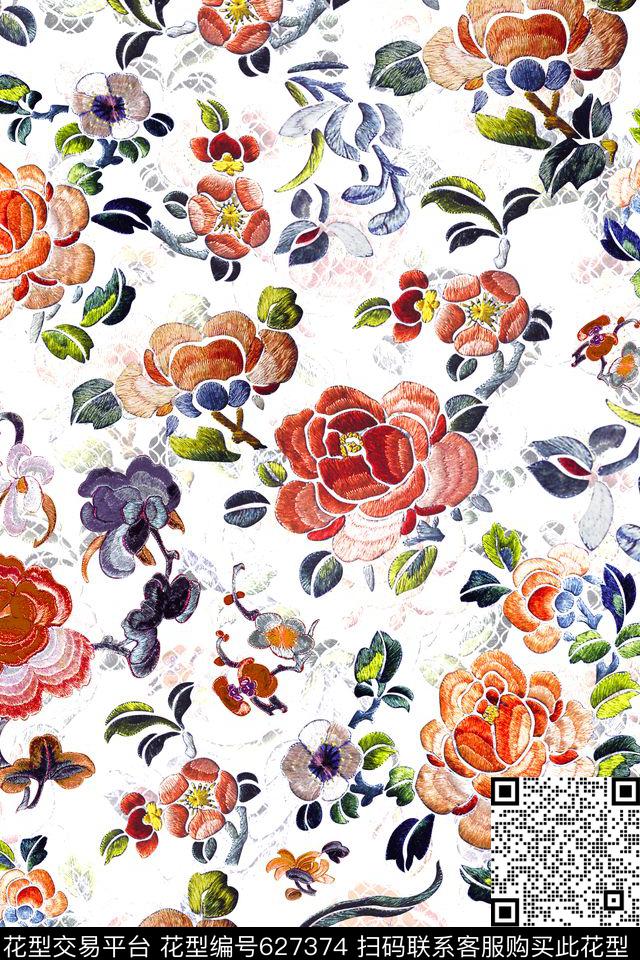 绣花刺绣民族风数码印花华亿平台下载（图片编号: 627374） - 瓦栏（Walan）