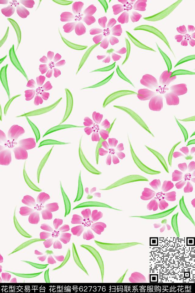 手绘水彩花卉数码印花华亿平台下载（图片编号: 627376） - 瓦栏（Walan）