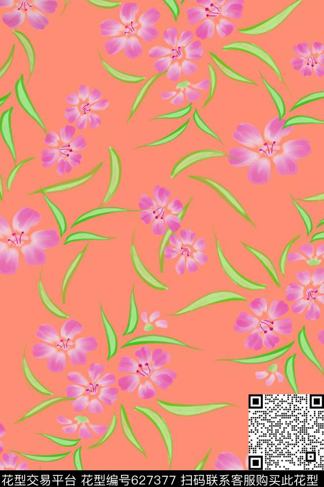 手绘水彩花卉数码印花华亿平台下载（图片编号: 627377） - 瓦栏（Walan）