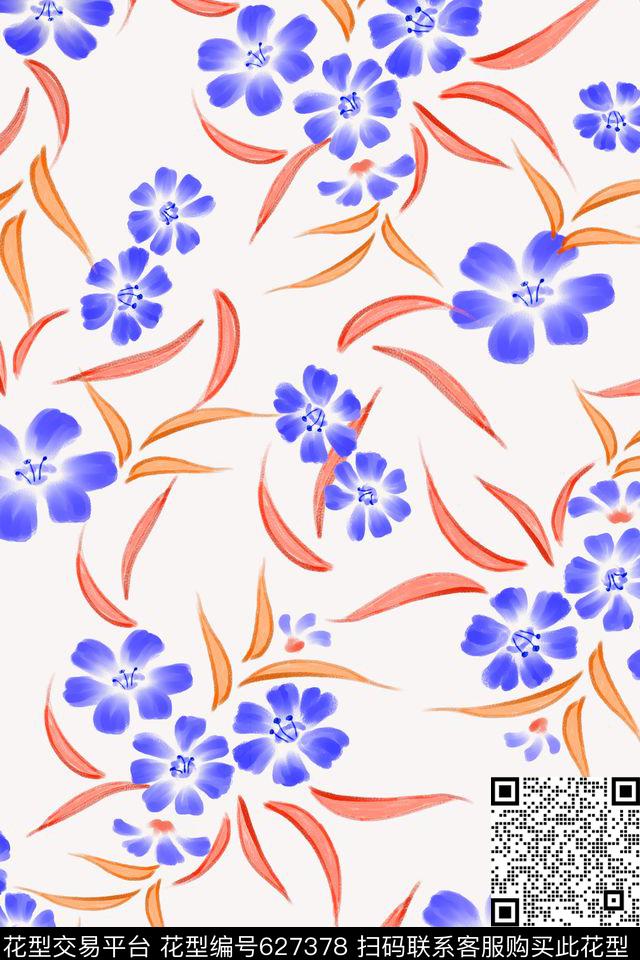 手绘水彩花卉数码印花华亿平台下载（图片编号: 627378） - 瓦栏（Walan）