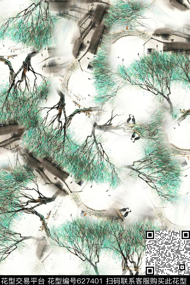 女装风景照片中国风数码印花华亿平台下载（图片编号: 627401） - 瓦栏（Walan）