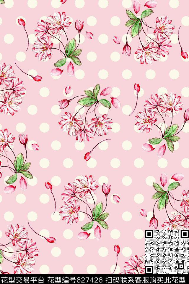 时尚抽象手绘植物花卉波点数码印花时尚潮流清爽柔和春夏女装裙子印花流行女装丝巾窗帘家纺印花数码印花华亿平台下载（图片编号: 627426） - 瓦栏（Walan）