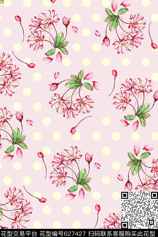 时尚抽象手绘植物花卉波点数码印花时尚潮流清爽柔和春夏女装裙子印花流行女装丝巾窗帘家纺印花数码印花华亿平台下载（图片编号: 627427） - 瓦栏（Walan）