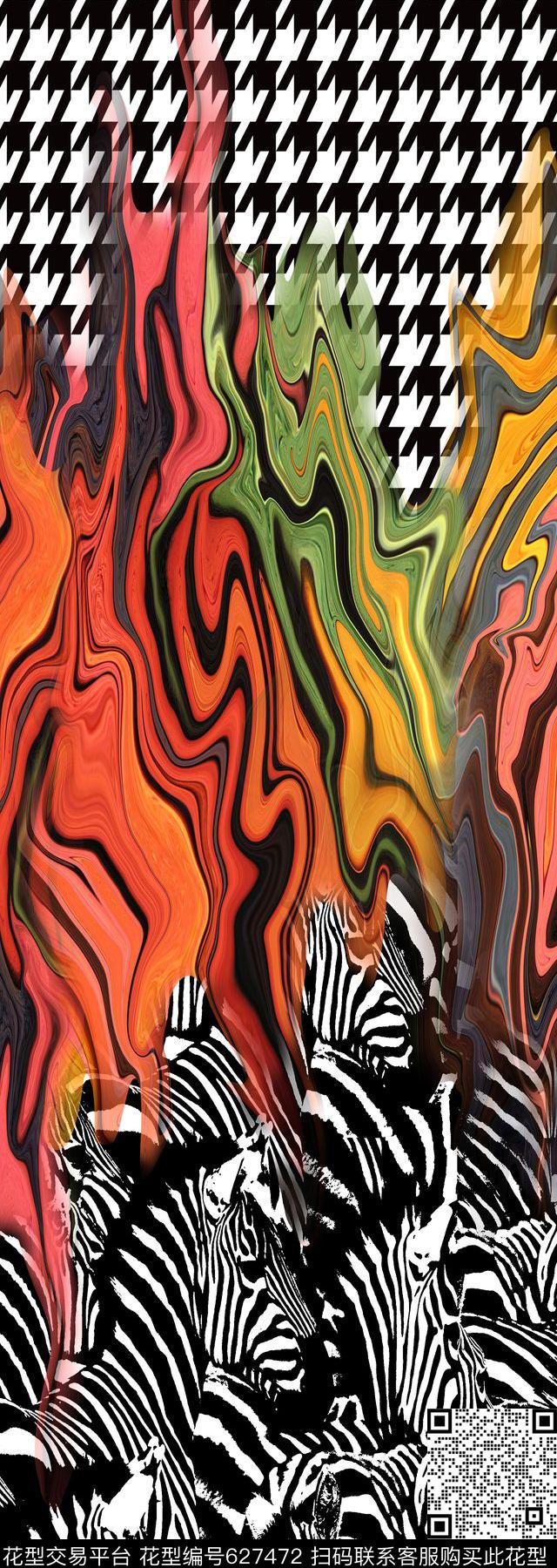 不规则几何定位花动物纹数码印花华亿平台下载（图片编号: 627472） - 瓦栏（Walan）