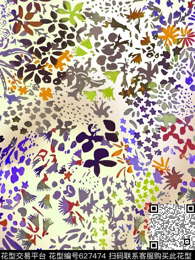 小碎花不规则几何几何数码印花华亿平台下载（图片编号: 627474） - 瓦栏（Walan）
