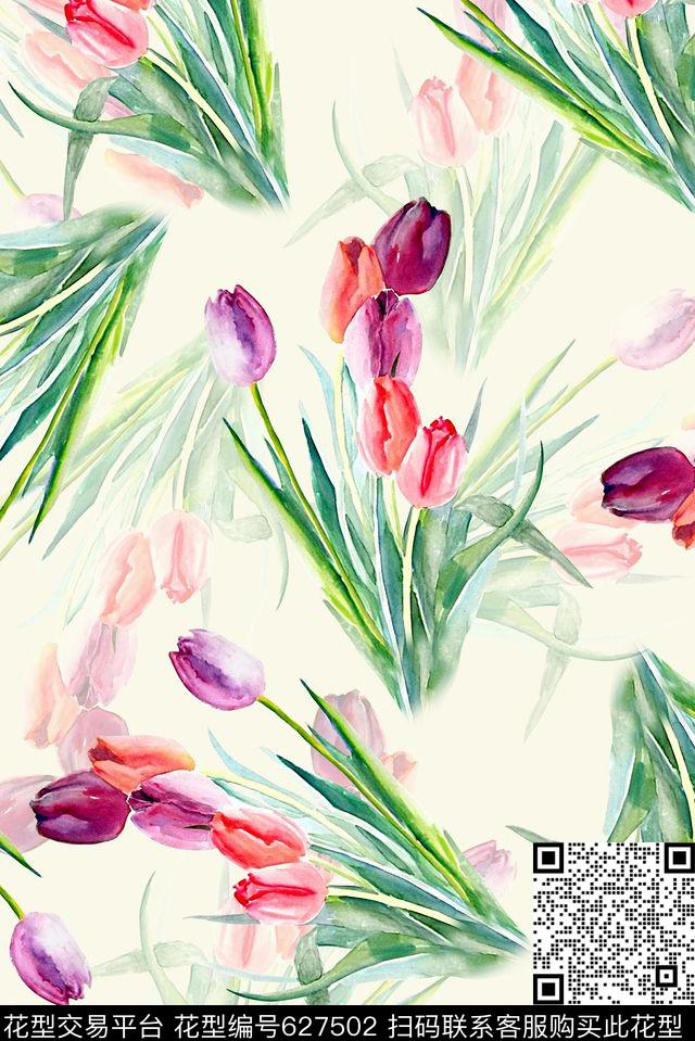 时尚抽象渐变手绘植物花卉数码印花时尚潮流女装裙子清爽柔和系列印花流行中国风数码印花数码印花华亿平台下载（图片编号: 627502） - 瓦栏（Walan）