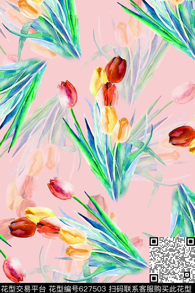 时尚抽象渐变手绘植物花卉数码印花时尚潮流女装裙子清爽柔和系列印花流行时尚丝巾家纺窗帘内衣泳衣数码印花数码印花华亿平台下载（图片编号: 627503） - 瓦栏（Walan）