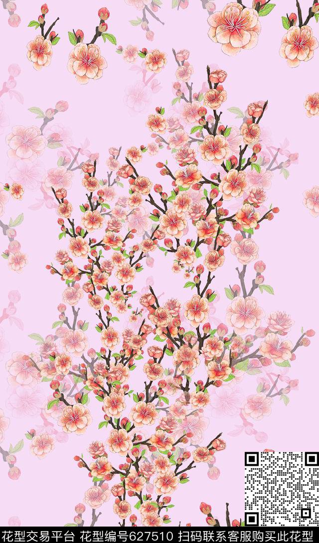 定位花花卉花丛手绘意向花卉数码印花华亿平台下载（图片编号: 627510） - 瓦栏（Walan）