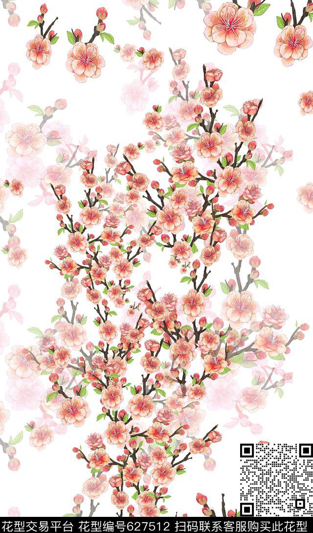 定位花花卉花丛手绘意向花卉数码印花华亿平台下载（图片编号: 627512） - 瓦栏（Walan）