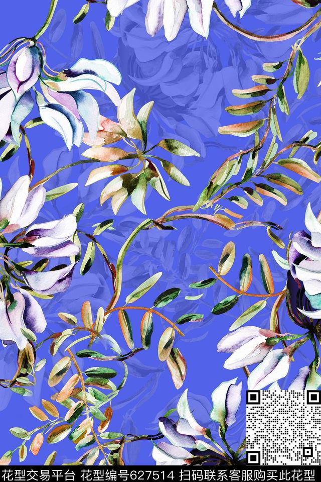 叶子花卉清爽数码印花华亿平台下载（图片编号: 627514） - 瓦栏（Walan）