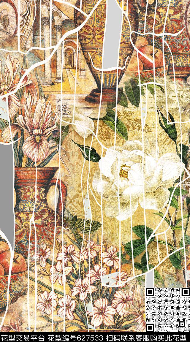 创意复古油画数码印花华亿平台下载（图片编号: 627533） - 瓦栏（Walan）