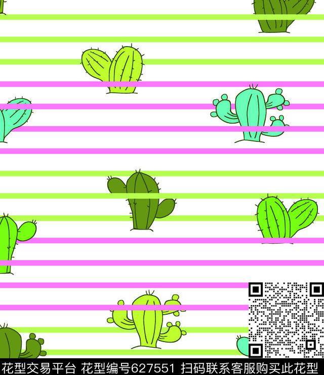 仙人球仙人掌卡通传统印花华亿平台下载（图片编号: 627551） - 瓦栏（Walan）