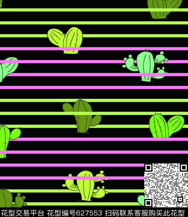 仙人球仙人掌卡通传统印花华亿平台下载（图片编号: 627553） - 瓦栏（Walan）
