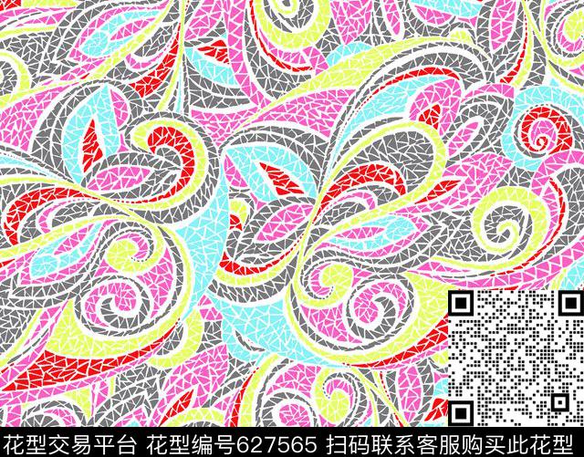 数码印花抽象火腿花传统印花华亿平台下载（图片编号: 627565） - 瓦栏（Walan）