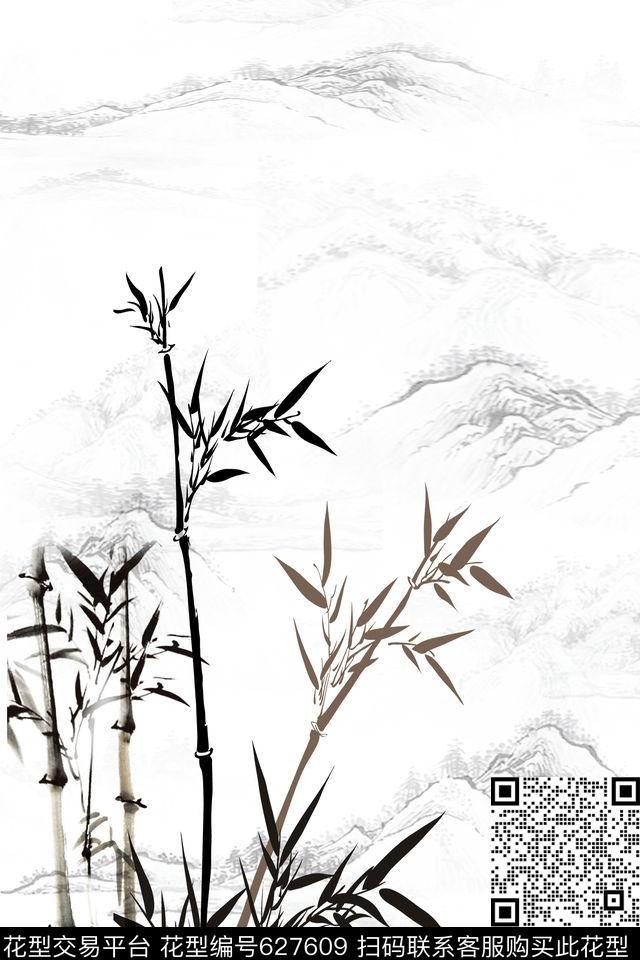 山川风景竹子数码印花华亿平台下载（图片编号: 627609） - 瓦栏（Walan）
