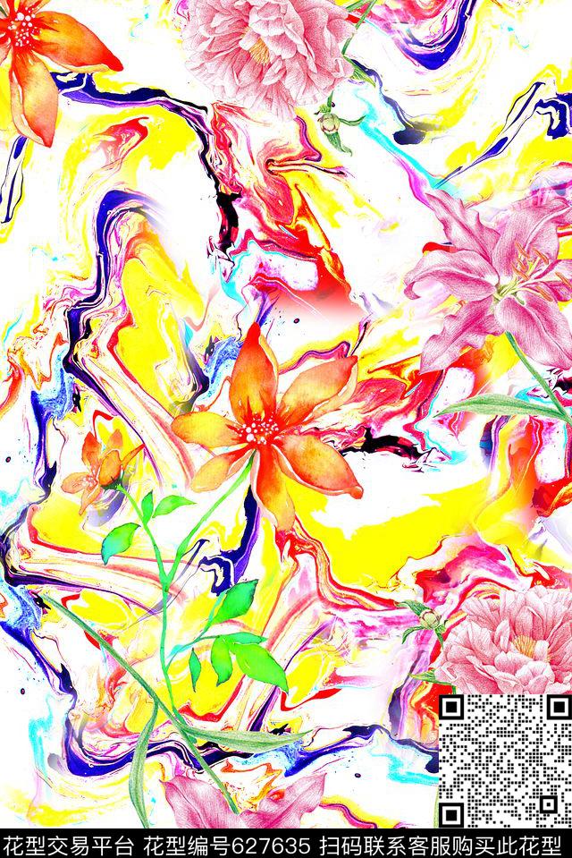 时尚抽象几何花卉数码印花时尚手绘大牌水彩花卉数码印花时尚潮流女装裙子丝巾窗帘印花数码印花华亿平台下载（图片编号: 627635） - 瓦栏（Walan）