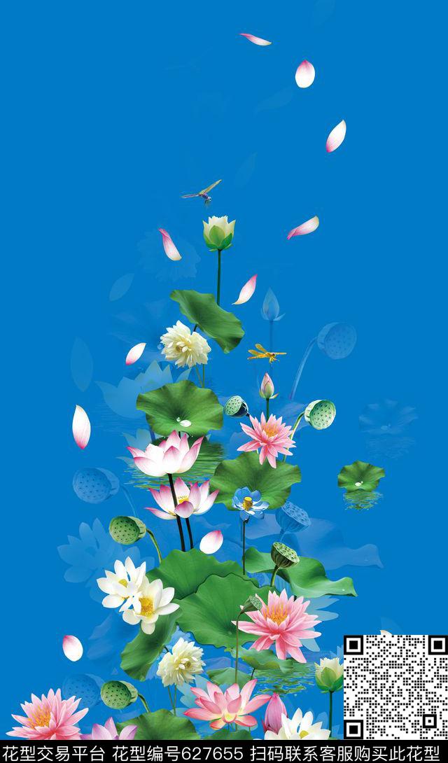 定位荷花莲花数码印花华亿平台下载（图片编号: 627655） - 瓦栏（Walan）