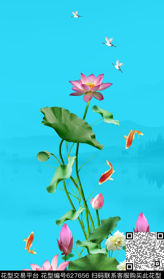 定位莲花荷花数码印花华亿平台下载（图片编号: 627656） - 瓦栏（Walan）
