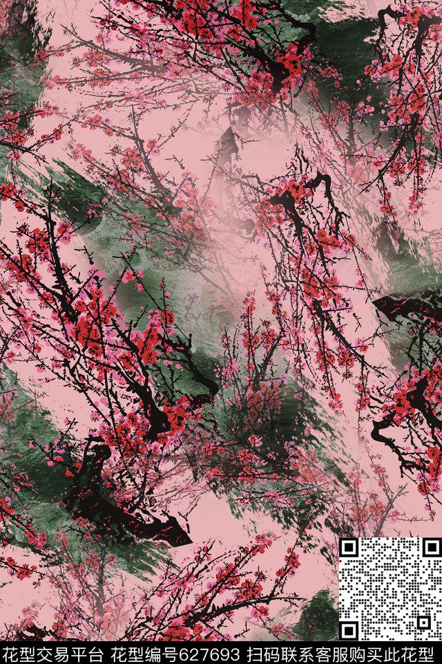 桃花花卉数码印花华亿平台下载（图片编号: 627693） - 瓦栏（Walan）