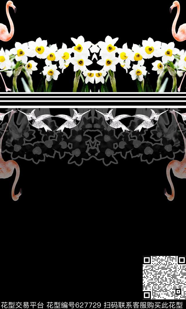 火烈鸟兰花鸟数码印花华亿平台下载（图片编号: 627729） - 瓦栏（Walan）