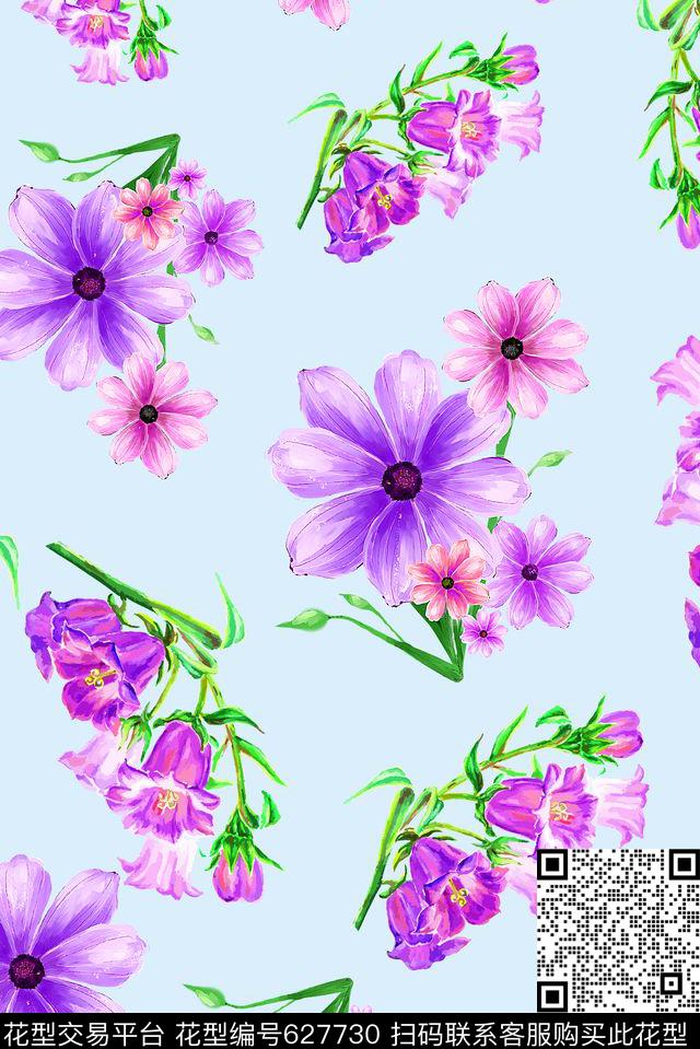 水彩花卉欧美珠宝数码印花华亿平台下载（图片编号: 627730） - 瓦栏（Walan）