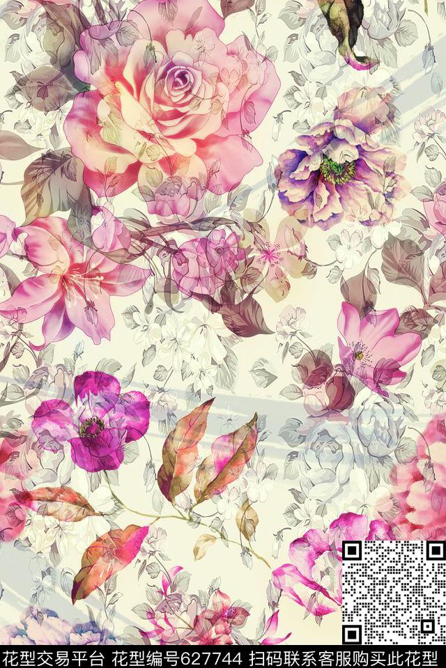 清新花卉女装数码印花华亿平台下载（图片编号: 627744） - 瓦栏（Walan）