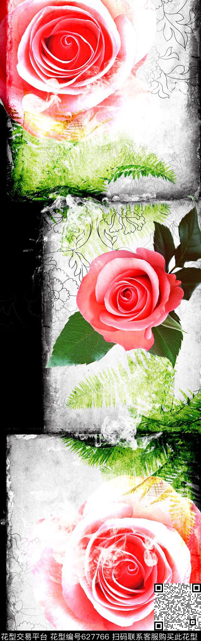 花卉月季花中国风大花朵数码印花华亿平台下载（图片编号: 627766） - 瓦栏（Walan）
