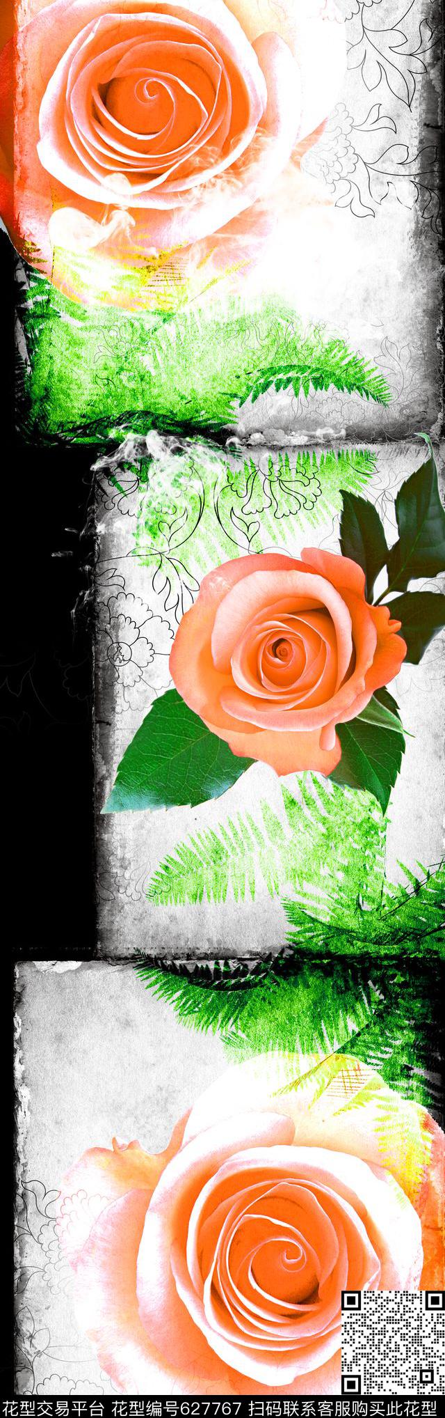 花卉月季花中国风大花朵数码印花华亿平台下载（图片编号: 627767） - 瓦栏（Walan）