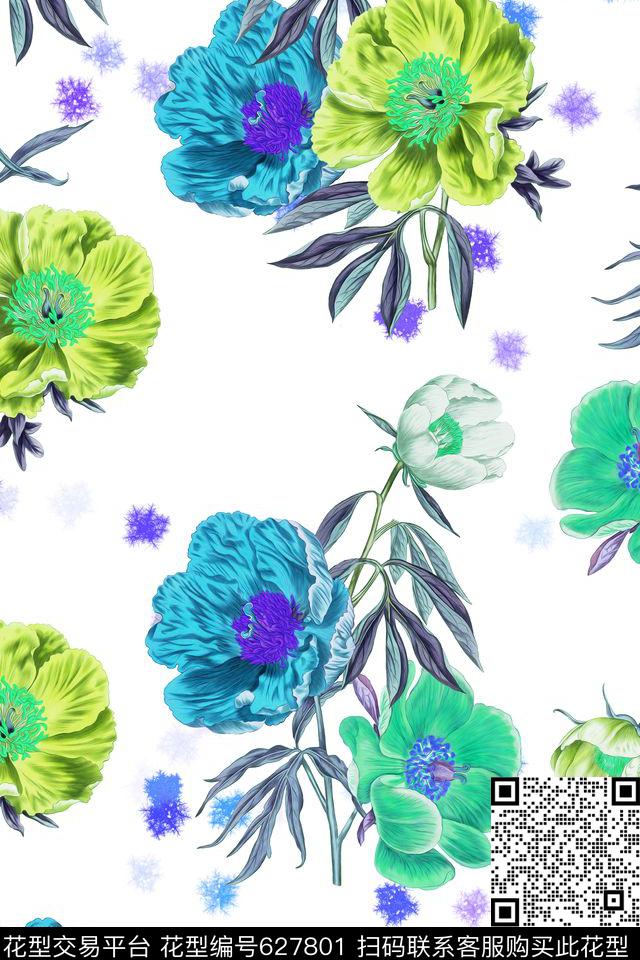清新植物花卉植物数码印花华亿平台下载（图片编号: 627801） - 瓦栏（Walan）