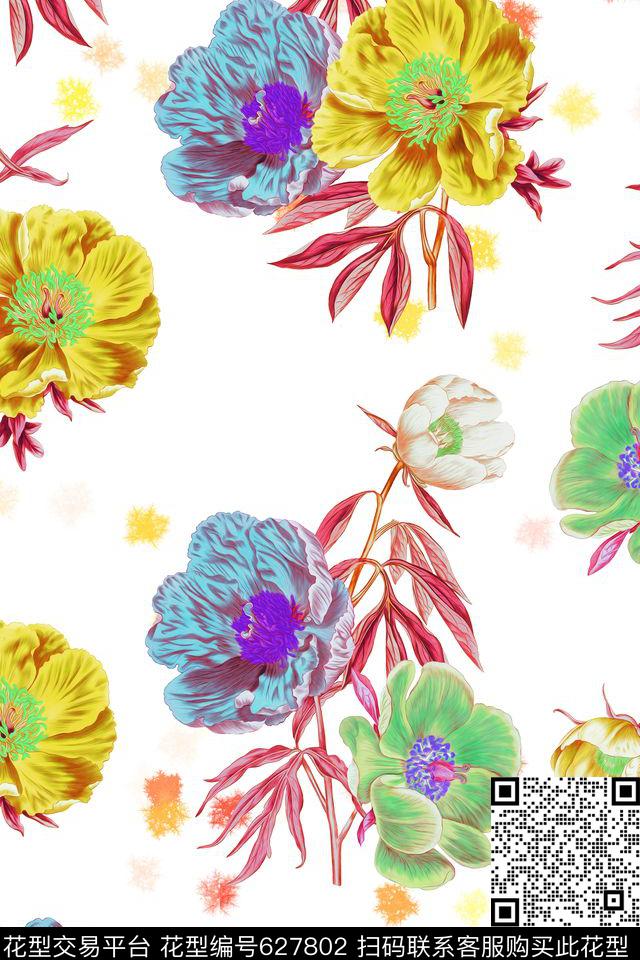 清新植物花卉植物数码印花华亿平台下载（图片编号: 627802） - 瓦栏（Walan）
