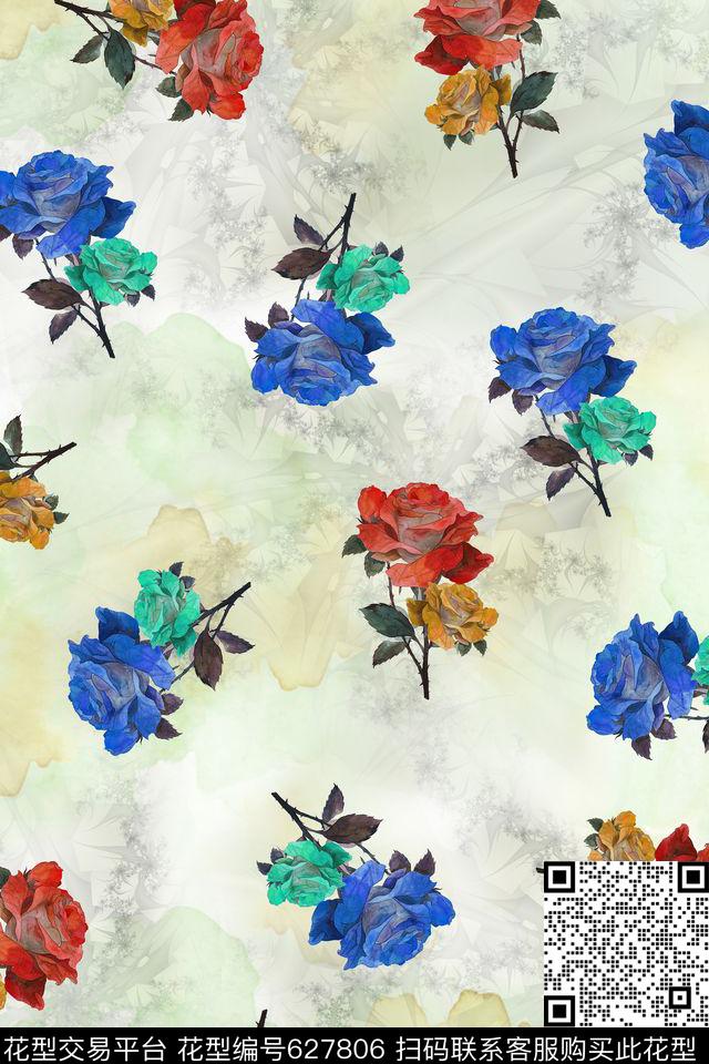 玫瑰肌理花卉数码印花华亿平台下载（图片编号: 627806） - 瓦栏（Walan）