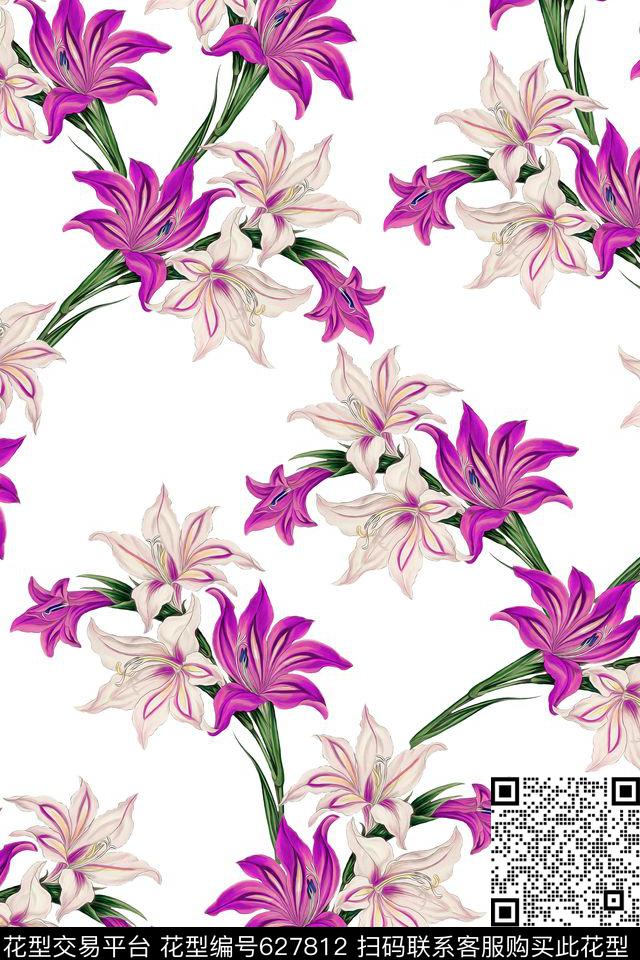 花卉植物女装清新数码印花华亿平台下载（图片编号: 627812） - 瓦栏（Walan）