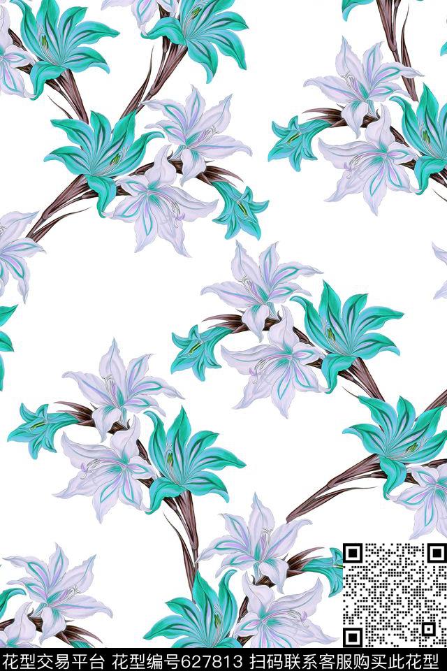 花卉植物女装清新数码印花华亿平台下载（图片编号: 627813） - 瓦栏（Walan）