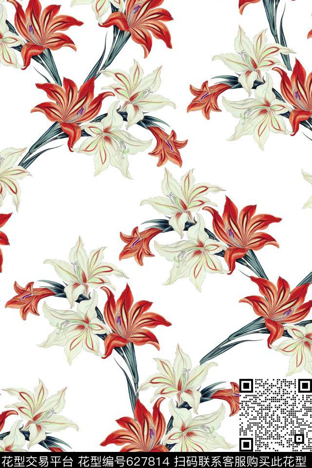 花卉植物女装清新数码印花华亿平台下载（图片编号: 627814） - 瓦栏（Walan）