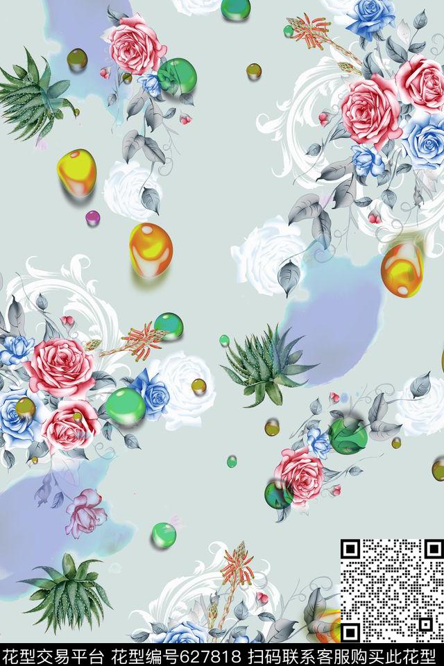 花卉多肉水滴数码印花华亿平台下载（图片编号: 627818） - 瓦栏（Walan）