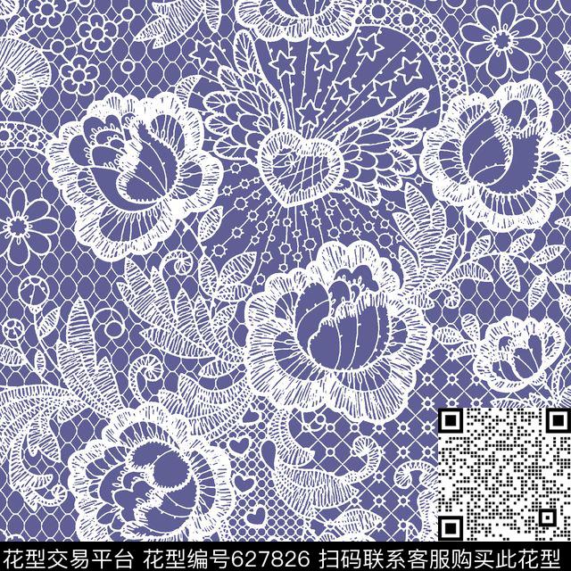 花朵花卉蕾丝传统印花华亿平台下载（图片编号: 627826） - 瓦栏（Walan）