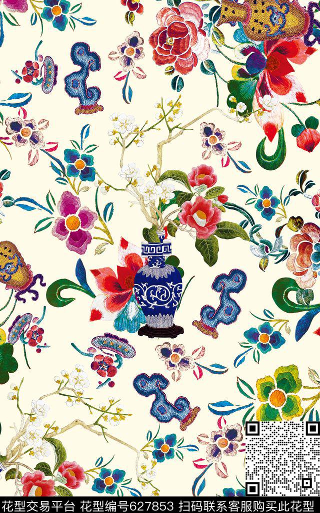 花朵绣花刺绣数码印花华亿平台下载（图片编号: 627853） - 瓦栏（Walan）