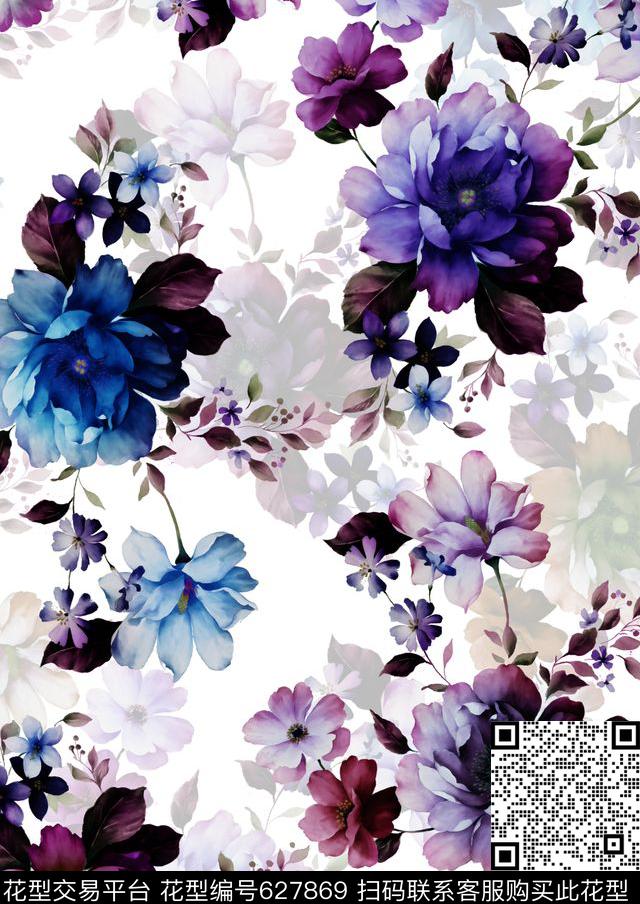 花卉花朵油画数码印花华亿平台下载（图片编号: 627869） - 瓦栏（Walan）