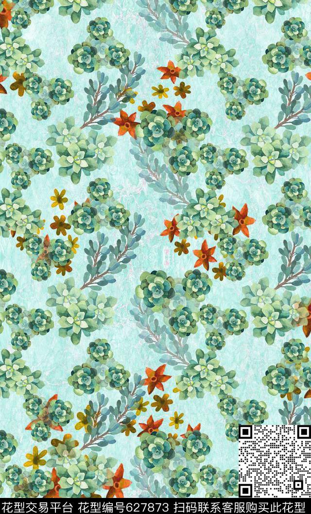 手绘水彩植物花卉花卉花丛数码印花华亿平台下载（图片编号: 627873） - 瓦栏（Walan）