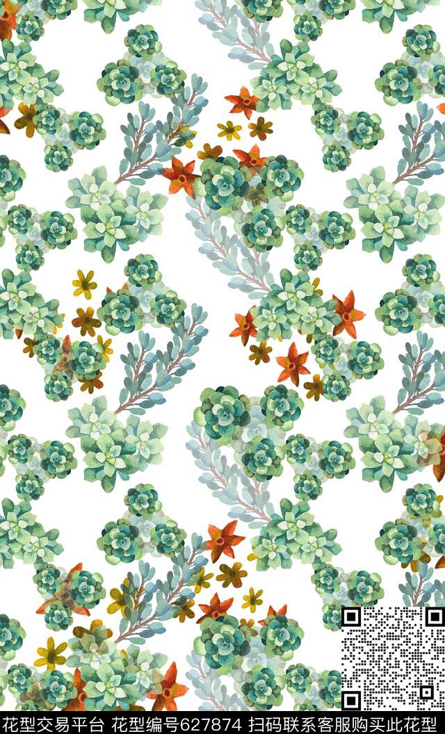 手绘水彩植物花卉花卉花丛数码印花华亿平台下载（图片编号: 627874） - 瓦栏（Walan）