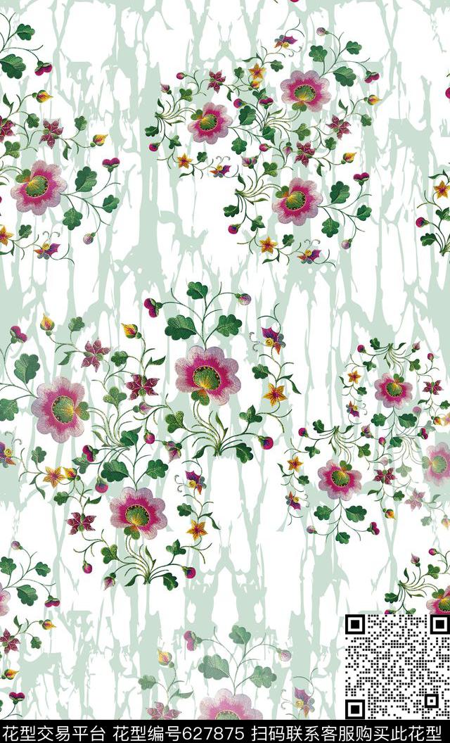 花卉花丛民族风图案刺绣数码印花华亿平台下载（图片编号: 627875） - 瓦栏（Walan）