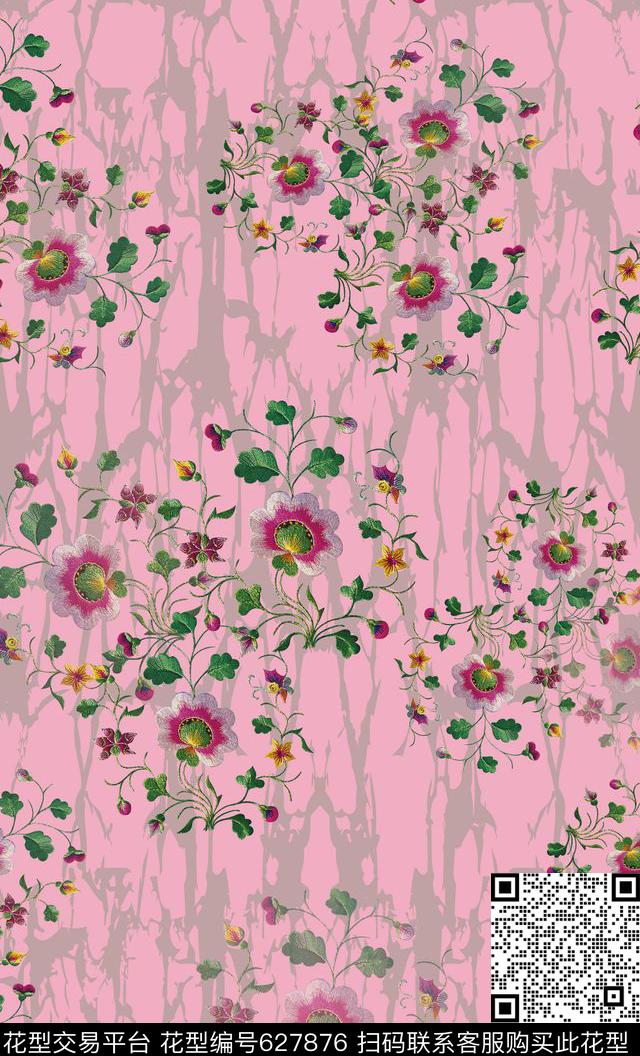 花卉花丛民族风图案刺绣数码印花华亿平台下载（图片编号: 627876） - 瓦栏（Walan）