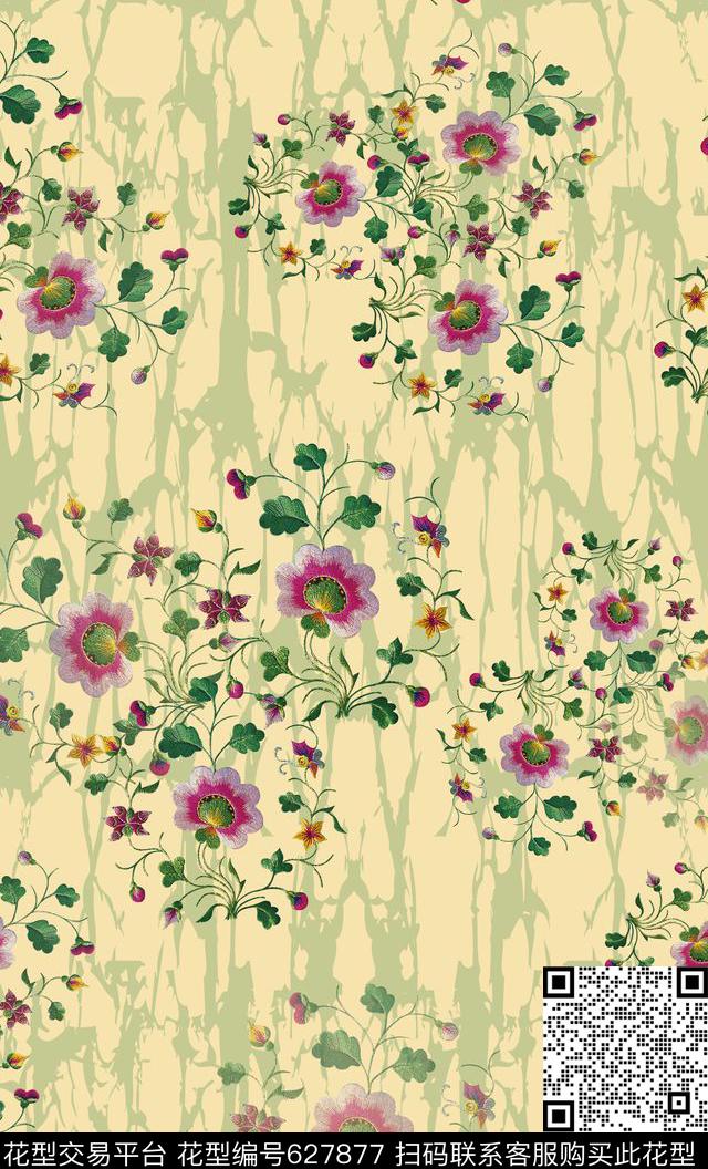 花卉花丛民族风图案刺绣数码印花华亿平台下载（图片编号: 627877） - 瓦栏（Walan）