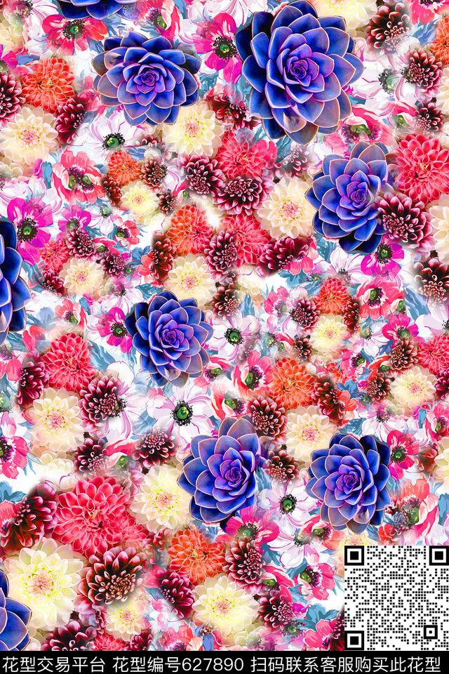 花卉满版数码印花华亿平台下载（图片编号: 627890） - 瓦栏（Walan）