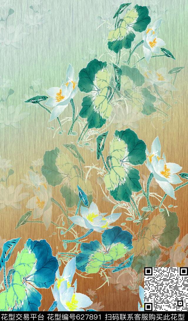 花卉花丛手绘水彩植物花卉数码印花华亿平台下载（图片编号: 627891） - 瓦栏（Walan）