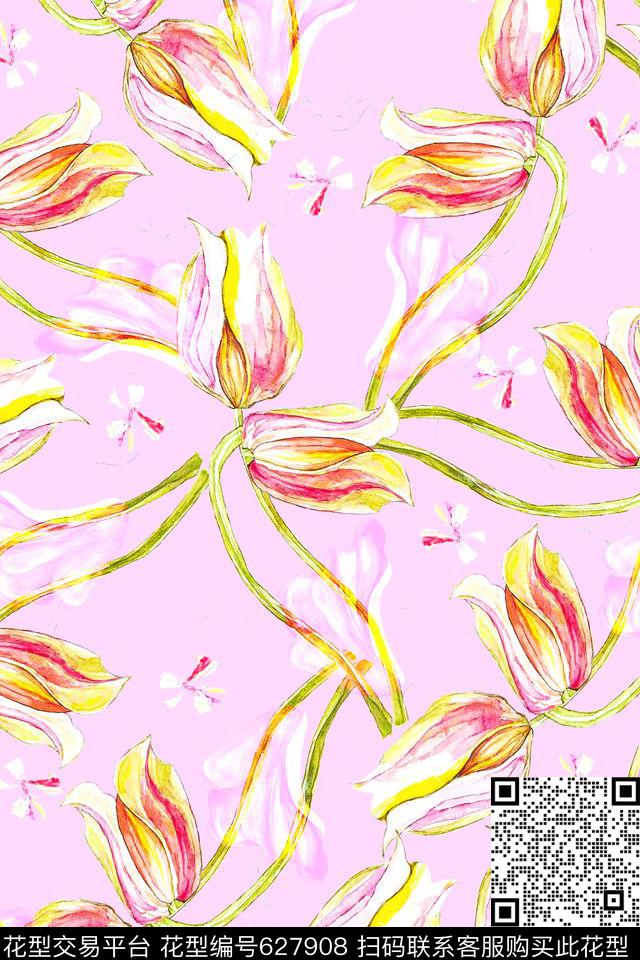 原创手绘热带花卉家纺传统印花华亿平台下载（图片编号: 627908） - 瓦栏（Walan）