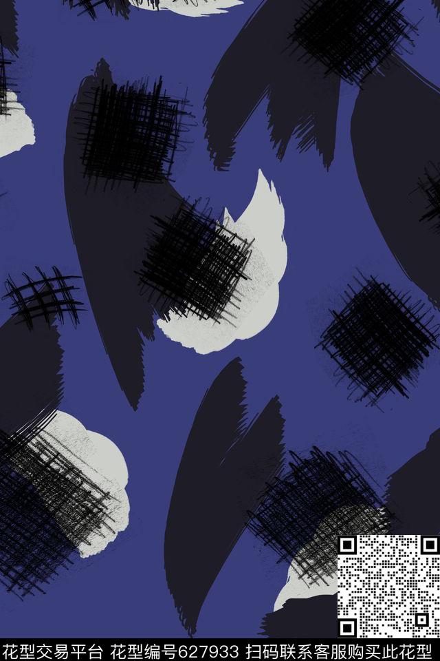 几何手绘水墨笔刷痕迹。2017年女装风衣华亿平台欧风数码印花华亿平台下载（图片编号: 627933） - 瓦栏（Walan）
