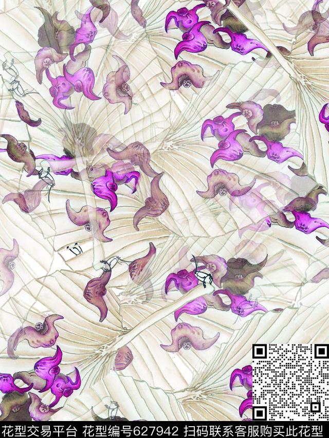 复古、彩绘扇子、花朵数码印花华亿平台下载（图片编号: 627942） - 瓦栏（Walan）